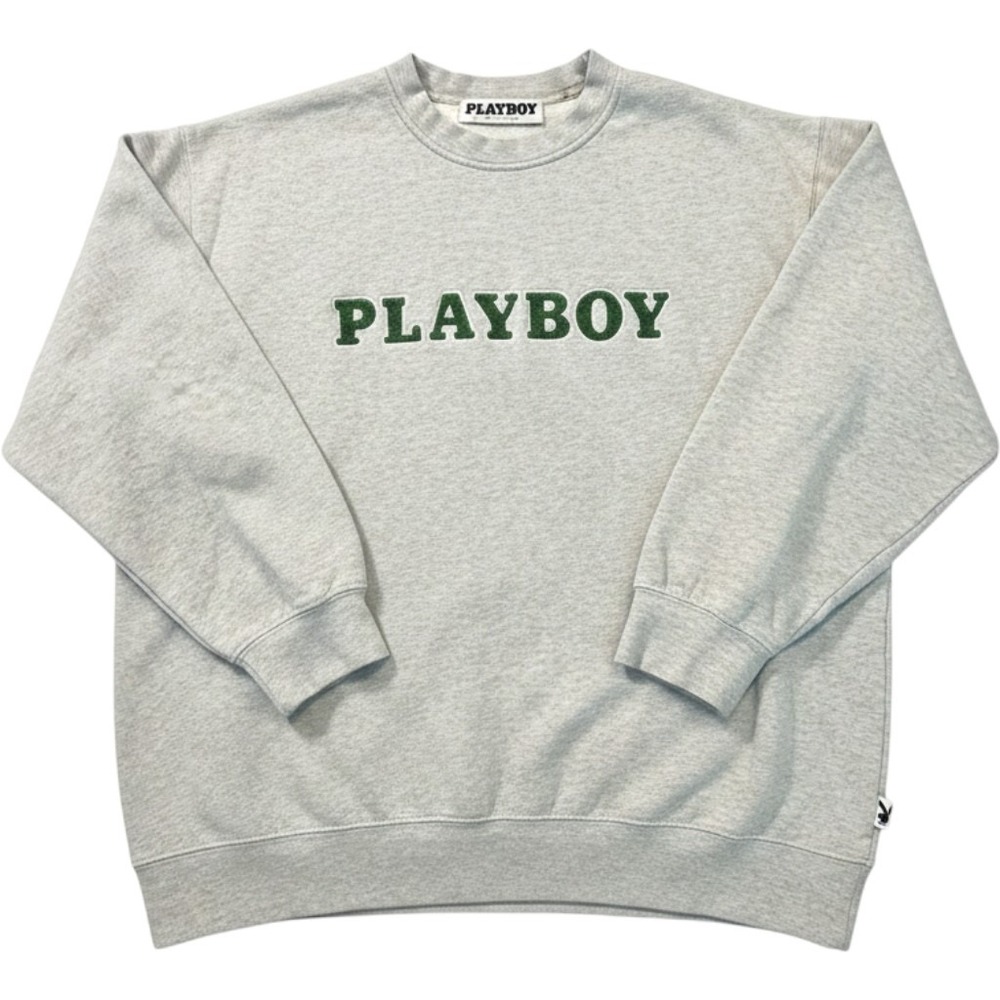 Playboy by PacSun Heather Gray Crewneck Sweatshirt Green Chenille Logo Mens XL